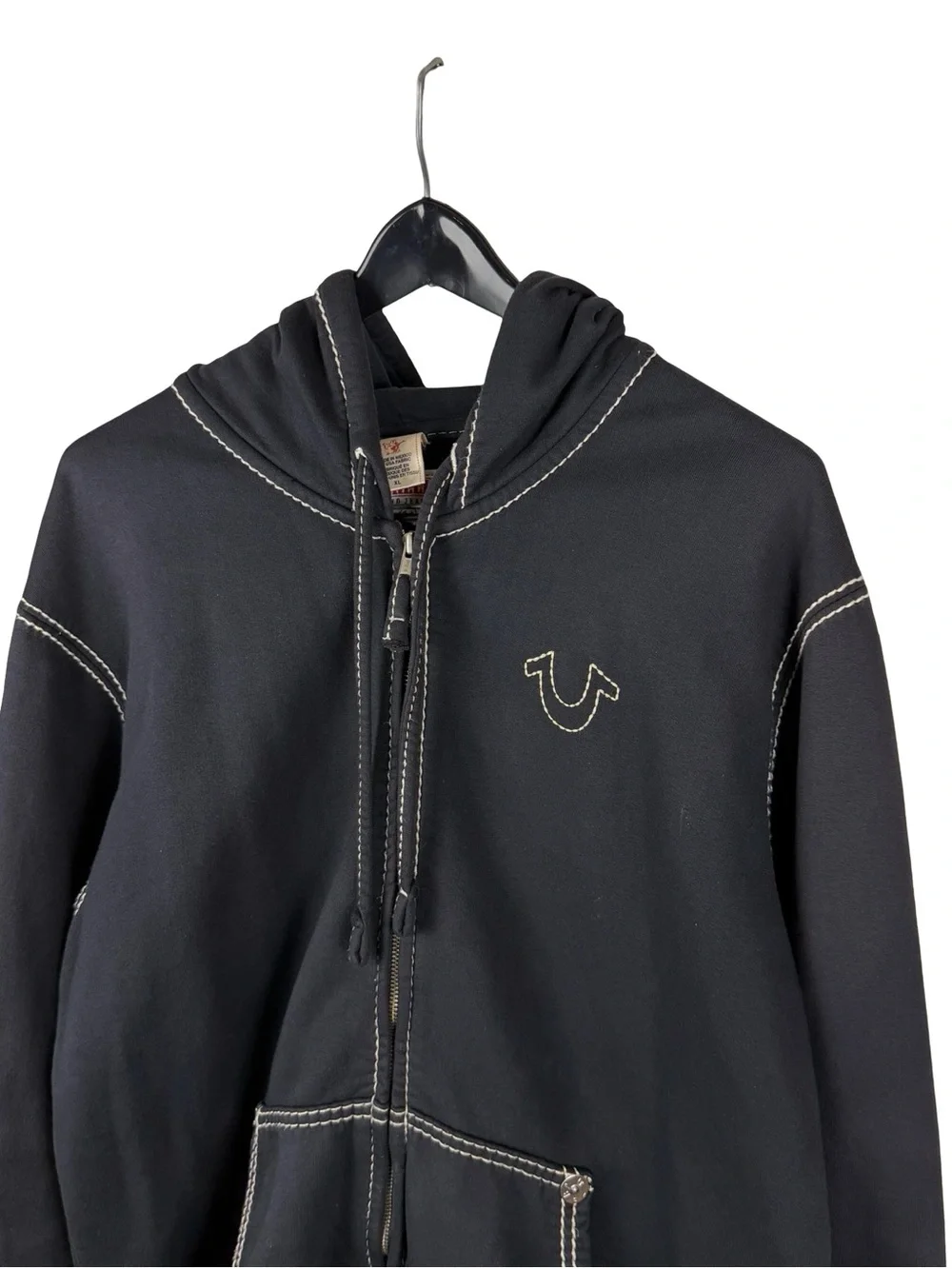 Mens True Religion Brand Contrast Stitch Full Zip Streetwear Hoodie Size XL